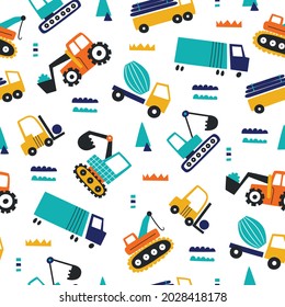 Childish seamless pattern with building equipment. Creative kids texture for fabric, wrapping, textile, wallpaper, apparel. Vector hand drawn illustration.