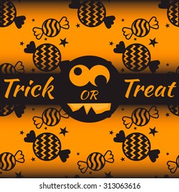 Childish seamless pattern with candy corn. Seamless trick-or-treat pattern. Halloween sweets tiling background.