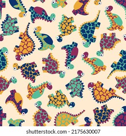 Childish seamless pattern with cartoon dinosaurs vector