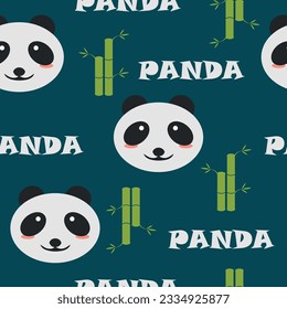 Childish seamless pattern with cartoon panda and bamboo. For printing on children's clothing, textiles