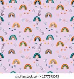 Childish seamless pattern with cartoon rainbows. Vector seamless pattern