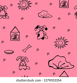 Childish seamless pattern in chen-white color. Funny dogs. Suitable for wallpaper on the wall, textiles, covers, packaging