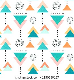 Childish Seamless Pattern of Circles, Little Dots and Triangles in Pastel Colors