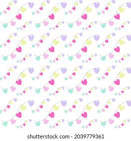 Childish Seamless pattern of colorful cute small heart icon with line curves on white background. Vector beautiful pattern design for decorating , fabric, wrapping, textile, wallpaper, apparel of love