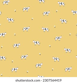 Patrón infantil sin costura con vacas y flores. Se puede usar para textil, vivero, papel pintado.