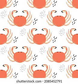 Childish seamless pattern with crab. Hand-drawn pattern with crab. The pattern is suitable for textiles, prints, menu design.