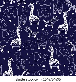 Childish seamless pattern with cute african animals