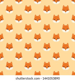 Childish seamless pattern cute animal fox on oranges background. Vector illustration for kid. Pattern suitable for posters, postcards, fabric or wrapping paper.