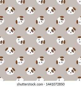 Childish seamless pattern cute animal dog on brown background. Vector illustration for kid. Pattern suitable for posters, postcards, fabric or wrapping paper.