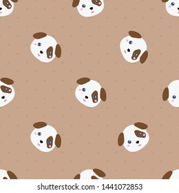Childish seamless pattern cute animal dog on brown background. Vector illustration for kid. Pattern suitable for posters, postcards, fabric or wrapping paper.