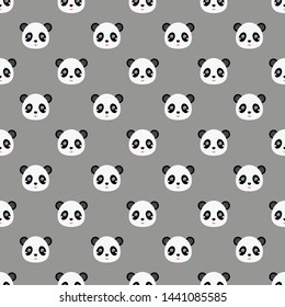 Childish seamless pattern cute animal panda on grey background. Vector illustration for kid. Pattern suitable for posters, postcards, fabric or wrapping paper.