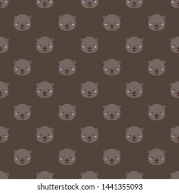 Childish seamless pattern cute animal bear on brown background. Vector illustration for kid. Pattern suitable for posters, postcards, fabric or wrapping paper.