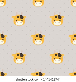 Childish seamless pattern cute animal giraffe on light background with dots. Vector illustration for kid. Pattern suitable for posters, postcards, fabric or wrapping paper.