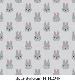 Childish seamless pattern cute animal rabbit on light background. Vector illustration for kid. Pattern suitable for posters, postcards, fabric or wrapping paper.