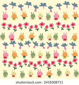 Childish seamless pattern with cute animals in Scandinavian style. Vector Illustration. Kids illustration for nursery design. Great for baby clothes, greeting card, wrapping paper.