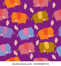 Childish seamless pattern with cute animals in Scandinavian style. Vector Illustration. Kids illustration for nursery design. Great for baby clothes, greeting card, wrapping paper.