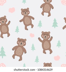 Childish seamless pattern with cute bear. Creative texture for fabric, textile