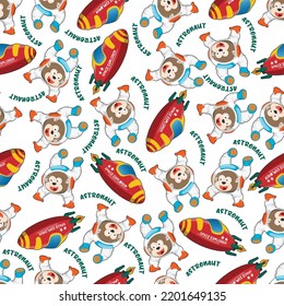 Childish seamless pattern with cute bear astronaut on space. Can be used for t-shirt print, Creative vector childish background for fabric textile, nursery wallpaper and other decoration.