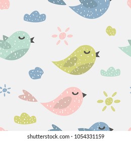 Childish seamless pattern with cute birds. Creative texture for fabric, textile