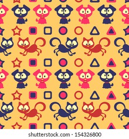 Childish seamless pattern with cute cats and dogs