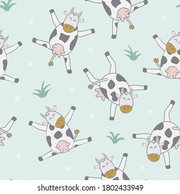 Childish seamless pattern with cute cow. Creative texture for fabric, textile.