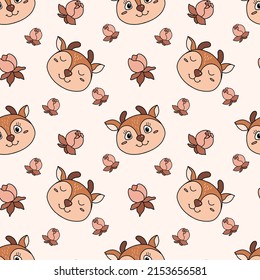 Patrón infantil sin costura con ciervo lindo, peonías capullas. Ilustración del vector