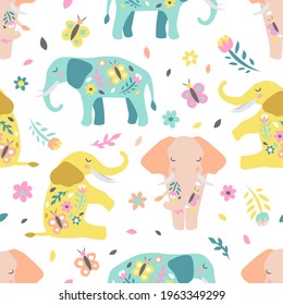 Childish seamless pattern with cute elephant. Creative texture for fabric, textile