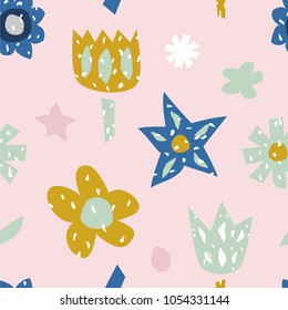 Childish seamless pattern with cute flowers. Creative texture for fabric, textile