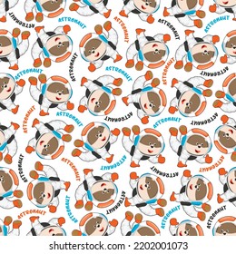 Childish seamless pattern with cute fox astronaut on space. Can be used for t-shirt print, Creative vector childish background for fabric textile, nursery wallpaper and other decoration.
