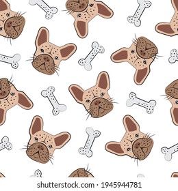 Childish seamless pattern with cute french bulldog. Creative texture for fabric, textile