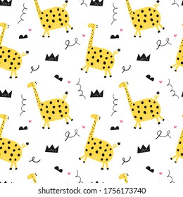 Childish seamless pattern with cute giraffe. Childish texture. Perfect for kids fabric, textile, nursery wallpaper. Vector Illustration.