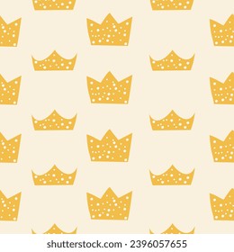 Patrón infantil sin costuras con coronas doradas lindas. Ilustración vectorial de la corona dibujada a mano, perfecta para fondo, textil, papel de pared, papel de envoltura, prendas de vestir, etc.