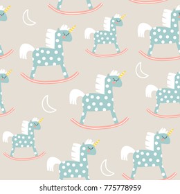 Patrón infantil sin costuras con juguete de caballo lindo. Excelente para tela, vectores textiles Ilustración