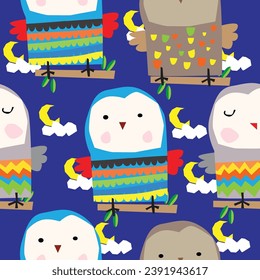 Childish seamless pattern  cute jungle animals. Vector Illustration. Kids illustration for nursery design. Great for baby clothes, greeting card, wrapping paper.