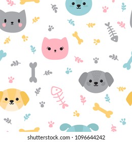 Diseño infantil sin costura con adorables cachorros y gatitos. Fondo moderno con dibujos animados de perros y gatos. Decoración de guarnición, papel envolvente. Ilustración del vector