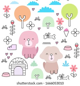 Childish seamless pattern with cute little dog
