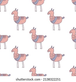 Childish seamless pattern with cute llama in scandinavian style. Creative vector childish background for fabric, textile