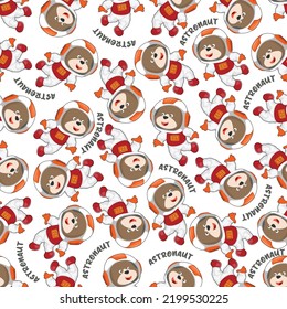 Childish seamless pattern with cute monkey astronaut on space. Can be used for t-shirt print, Creative vector childish background for fabric textile, nursery wallpaper and other decoration.