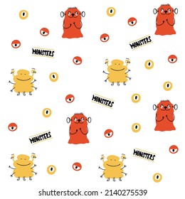 Patrón infantil sin costuras con monstruos lindos. Textura vectorial para prendas de vestir, tejidos, textiles, envolturas