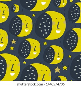 Patrón infantil sin costuras con luna linda. Bueno para los niños tela, textil, papel tapiz de vivero. Estilo escandinavo
