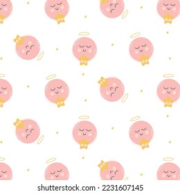 Childish seamless pattern with cute planet and stars. Nice night sky pattern. Vector illustration hand drawn in cartoon style.
