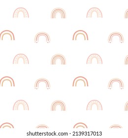 Childish seamless pattern with cute rainbows. Kid's boho style. Hand-drawn pattern with rainbow. Vector illustration.