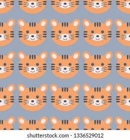 Childish seamless pattern with cute tigers. For kids design, apparel, fabric, textile, wrapping paper.