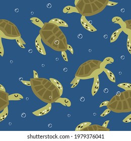 Childish seamless pattern with cute turtles. Creative texture for fabric and textile.