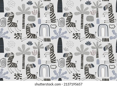 Childish seamless pattern with cute zebras