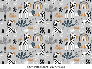 Childish seamless pattern with cute zebras