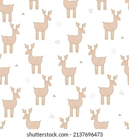 Childish seamless pattern with deer and abstract shapes. in Scandinavian style. for kids apparel,fabric, textile, nursery decoration,wrapping paper