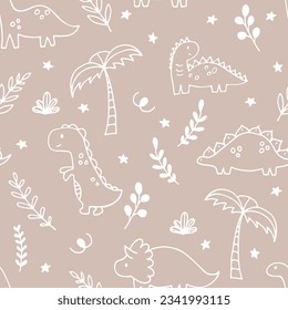 Childish seamless pattern with dinosaurs. Cute background. Dino. Print with dinosaur for baby textile and fabric. Vector illustration