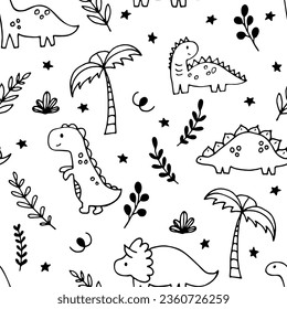 Childish seamless pattern with dinosaurs. Cute background. Dino. Print with dinosaur for baby textile and fabric. Vector illustration
