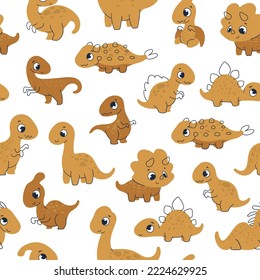 Childish seamless pattern with dinosaurs. Scandinavian style on a white background. Childish pattern for fabric, paper, wrapping, clothing, textile, wallpaper. Vector